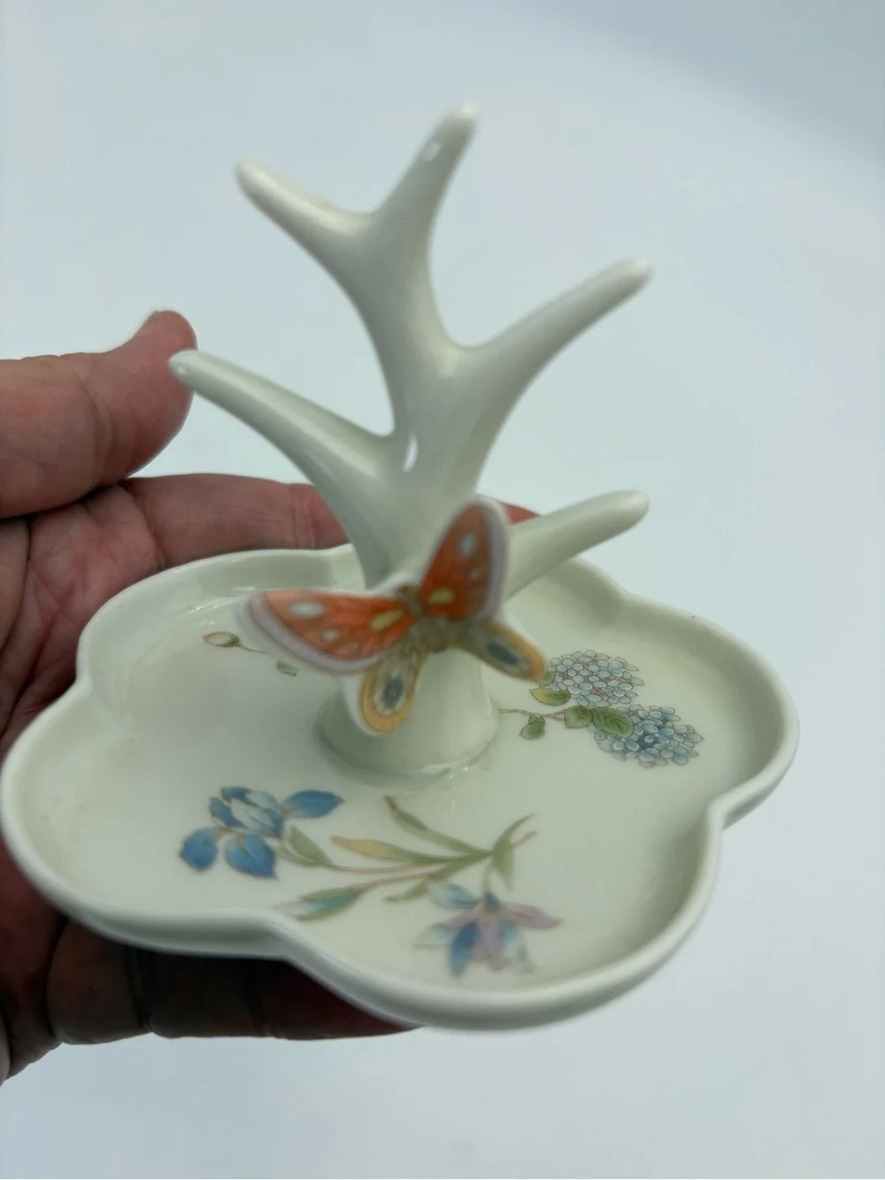 Vintage Porcelain Ring Holder Trinket Dish with Charming Butterfly Detail